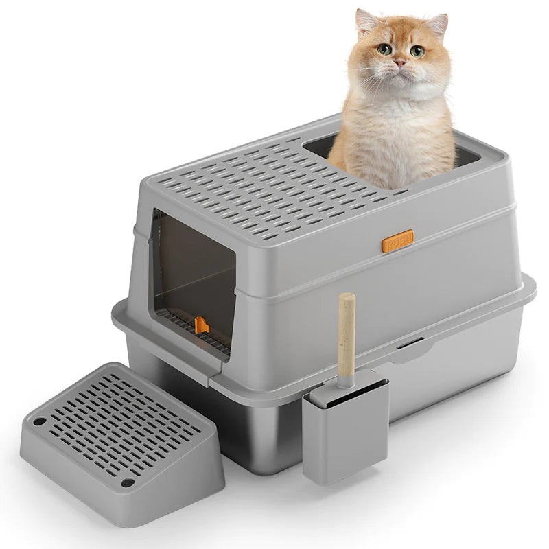 Enclosed Stainless Cat Litter Box