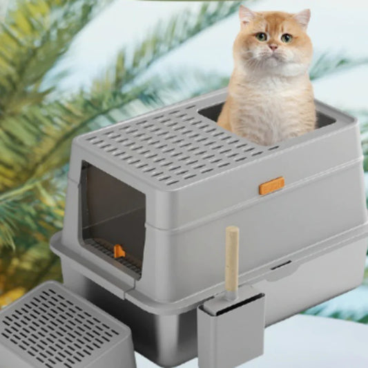 Enclosed Stainless Cat Litter Box